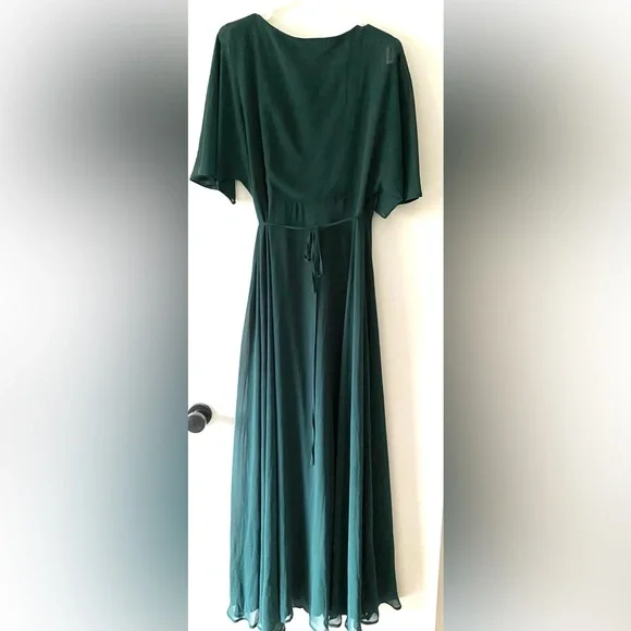 Romantic Energy Emerald Green Flutter Sleeve Maxi Wrap Dress - Picture 6 of 11